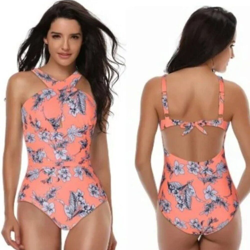 Tropical Criss Cross Tummy Control One Piece Swimsuit